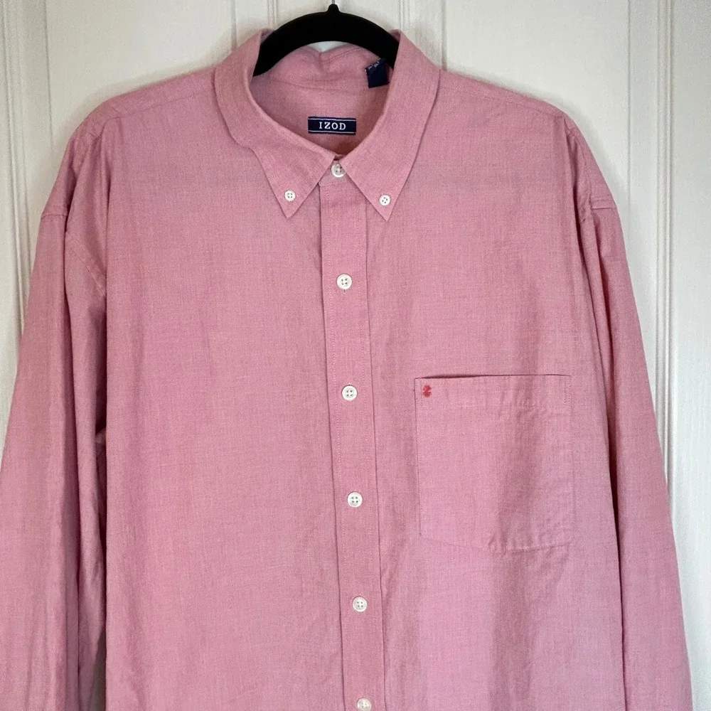 IZOD Men's Pink Red Oxford Button‎ Down Shirt Long Sleeve XLT Casual Everyday
